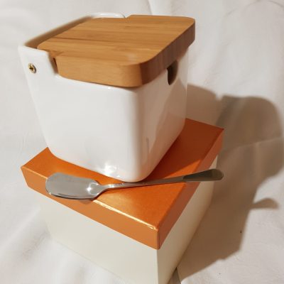 Zuccheriera in Ceramica e Legno con Cucchiaino in scatola Singola